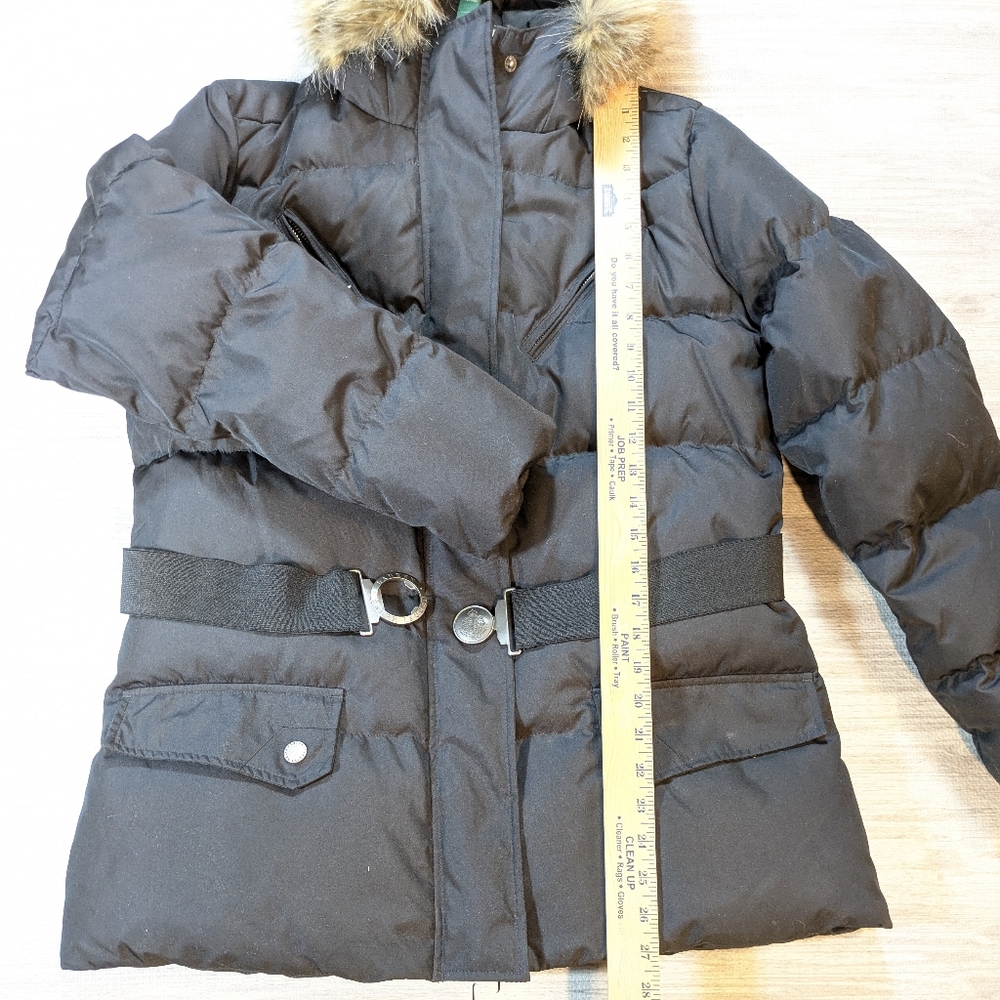 Lauren Ralph Lauren Women's Down Black Puffer Jacket Coat Faux Coyote Fur Trim L - Picture 8 of 13